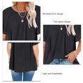 thumbnail image 3 of Camiseta de mujer con cuello redondo, ligera, transpirable, holgada, informal, fluida, arrugada, delantera, manga corta, camiseta para verano para mujer, negro, L, 3 of 4
