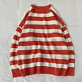 thumbnail image 3 of Mens Sweater Zip Up Men's Sweater Knit Stripe Round Neck Mens Long Sleeve Sweater (Color: Red,Size: XL ), 3 of 3