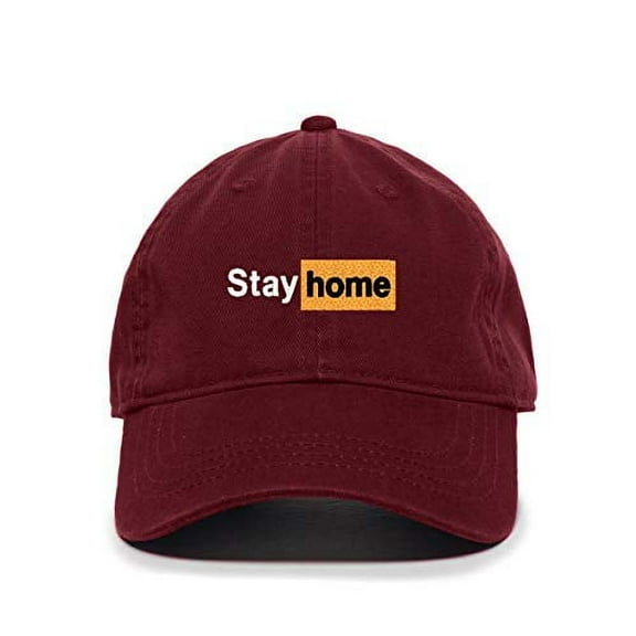 Tech Design Stay Home Baseball Cap Embroidered Cotton Adjustable Dad Hat Burgundy