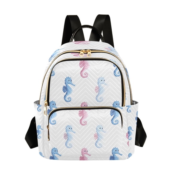 Cartoon Seahorses with Pastel Color Quilted Backpack Fashion Daypack Commuter Bag for Women 8.5 L