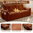 thumbnail image 4 of Kosynda 73"W Pull Out Couch with Charging and Cup Holder, 2 in 1 Convertible Sofa Bed with Storage Pockets, Folding Loveseat Sleeper Sofa for Living Room, Office, Small Space, Orange, 4 of 12