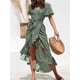 thumbnail image 2 of Vestido de mujer con escote en V, manga corta, vestido cruzado alto bajo, vestidos casuales, 2 of 5