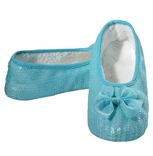 Warm Sherpa Fleece Lining. Snoozies Womens Bling Soft Soled Slippers with Gel Grip