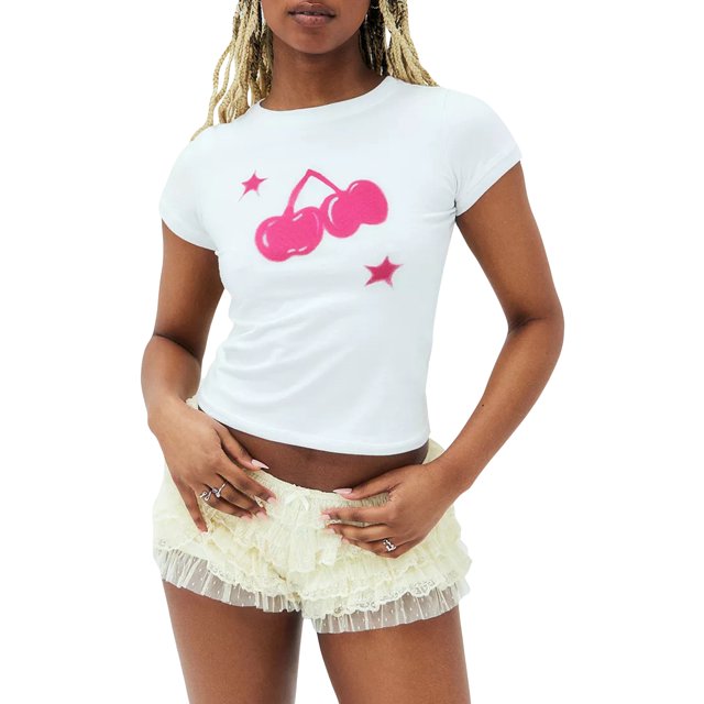 Gupgi T-Shirt Graphique à Manches Courtes pour Femmes, Blanc, Ajusté, pour Adolescentes, Été