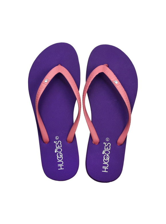 HUGGOES Lilac Natural Rubber Comfort Flip Flops for Women - Purple/Pink