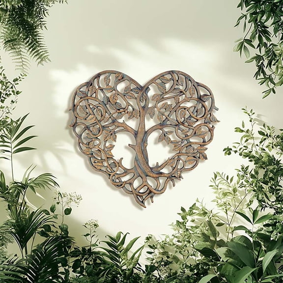 Rustic Heart Tree of Life Wall Decor,Antique Bronze Iron Wall Hanging,Nature Inspired Metal Art for Patio,Fence,Balcony,Indoor,Outdoor,Home Decor
