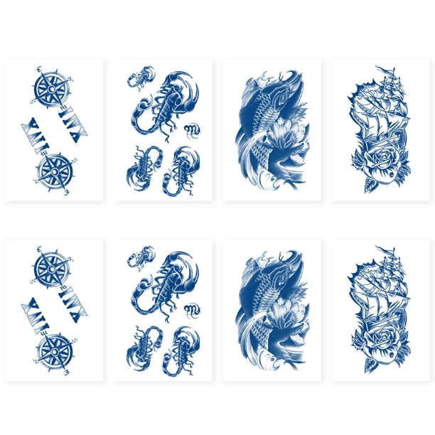 8 Sheet Temporary Tattoo Stickers, for Adult Kids Women Makeup Tattoos ...