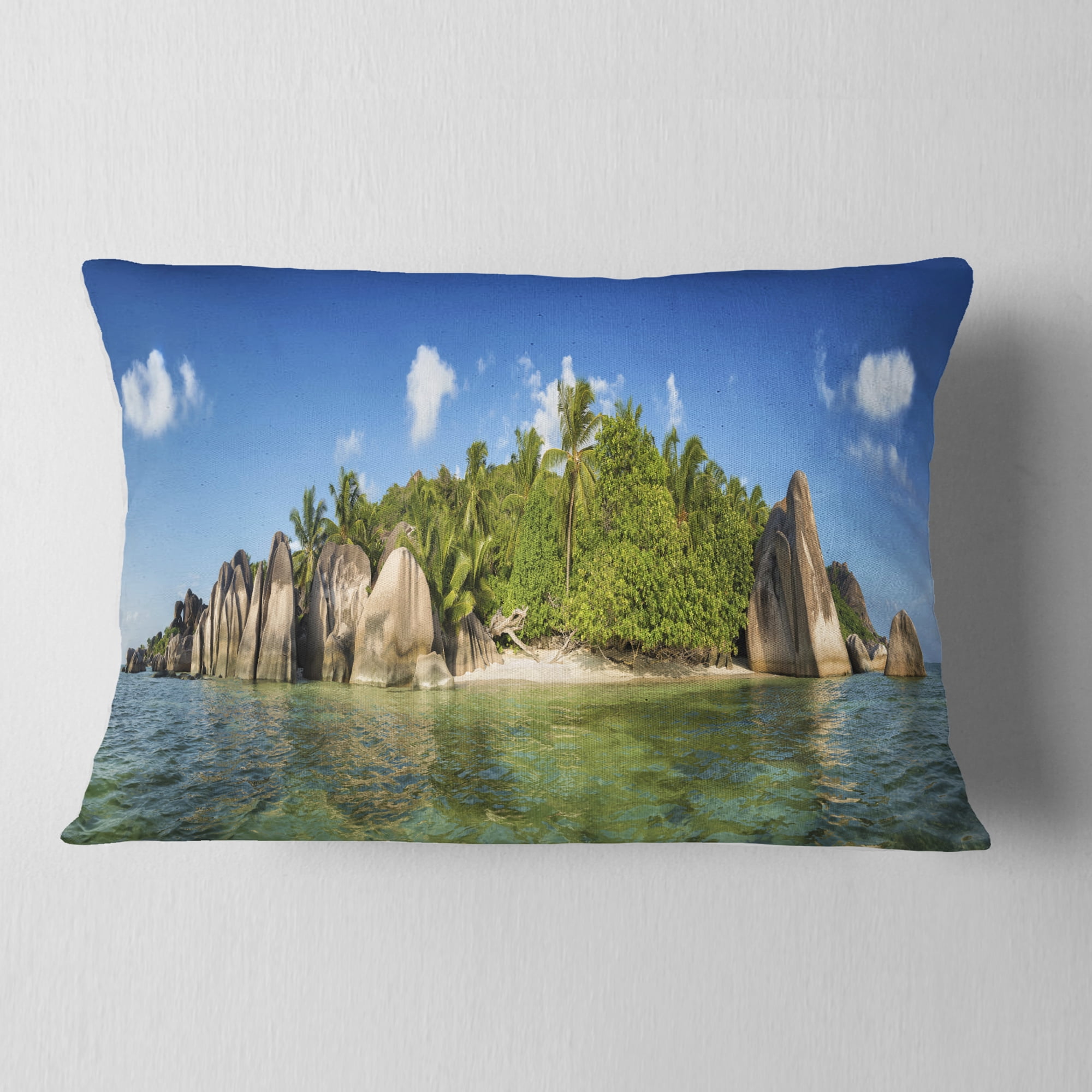 Designart Anse Lazio Beach Seychelles Panorama - Seashore Throw Pillow - 12x20