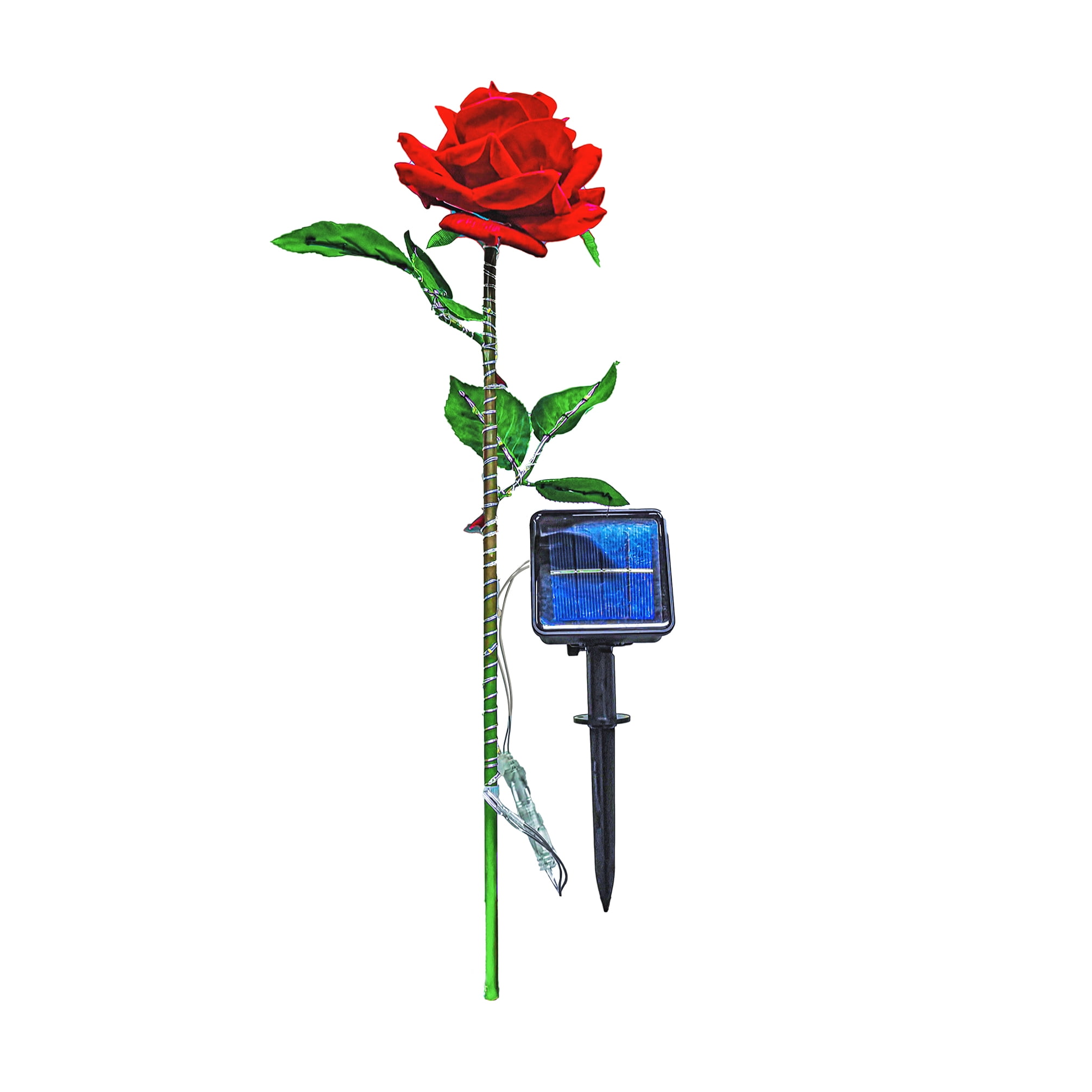 FixtureDisplays® 16" Tall Lighted Red Rose Flower, Artificial Forever