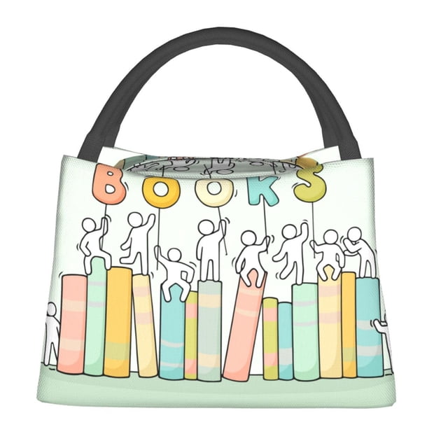 Easygdp Books Bolsa de Almuerzo Insulada Reutilizable, Bolsa de Mano y Bandolera para Oficina, Trabajo, Viajes