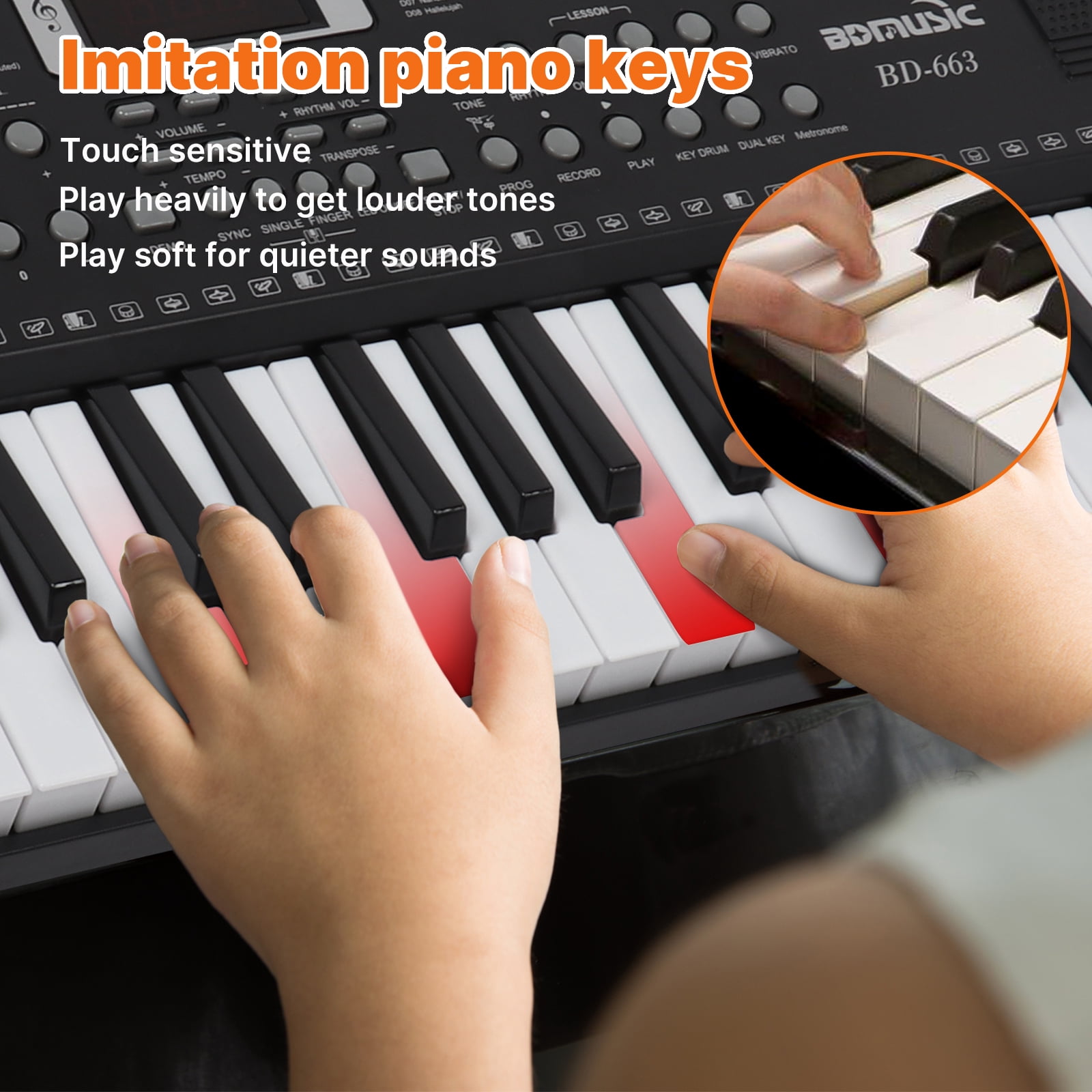 iMeshbean 61 Key Digital Light Up Music Piano Keyboard Headphones Microphone w/Piano Stand