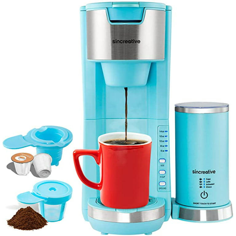 Sincreative Single Serve Coffee Maker Cappuccino Machine with Milk Frother, Blue
