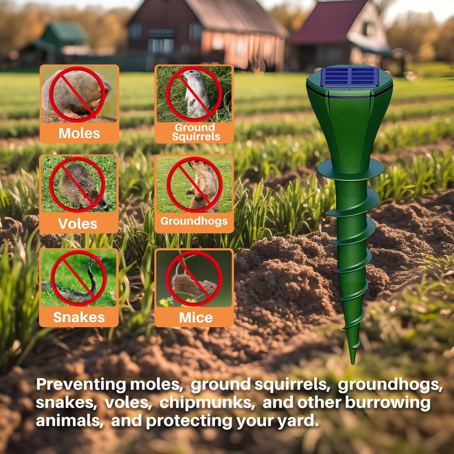 6 Pack Mole Repellent for Lawns Outdoor, Solar Powered Mole Traps Snake Gopher Repellent, Ultrasonic Screw Vibration Stakes Deterrent for Rodent Vole Groundhog Armadillo Chipmunk