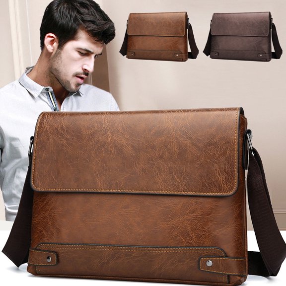 Textured Leather Crossbody Shoulder Bag | Adjustable Strap | Lightweight Spacious Handbag | Multiple Compartments | Travel Work Daily | Coffee Brown | 33x24x5cm | 1pc