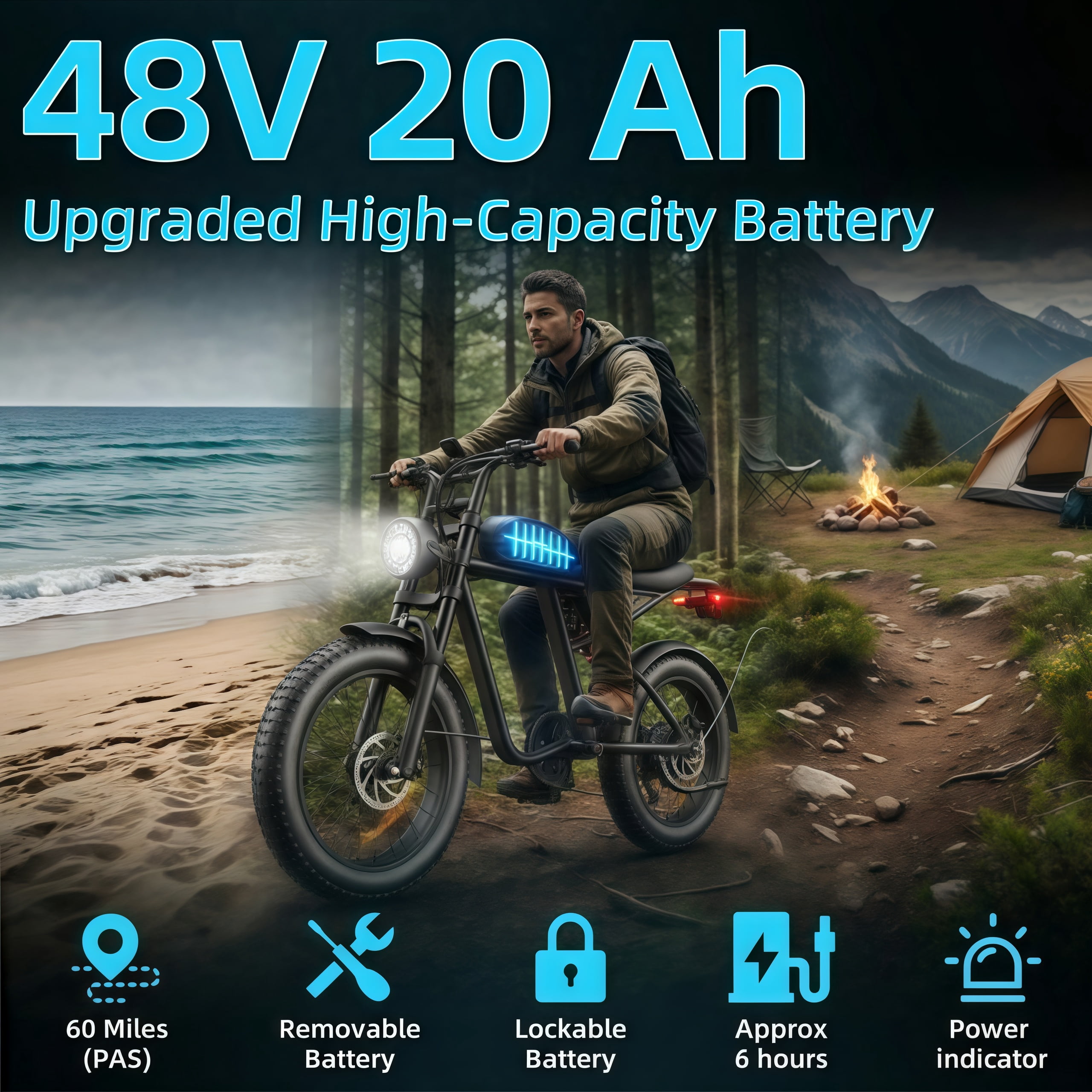 Kvaileqx Electric Bike for Adults, 1500W E-Mountain Bike, 35MPH, 40-60 Miles Range, 48V 20AH, 20" Fat Tire off-road Ebike, UL2849