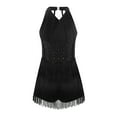 thumbnail image 2 of YiZYiF Girls Halter Neck Latin Leotard Rhinestone Tassel Fringe Dance Dress Ballroom Dancing Costume Black 6, 2 of 6