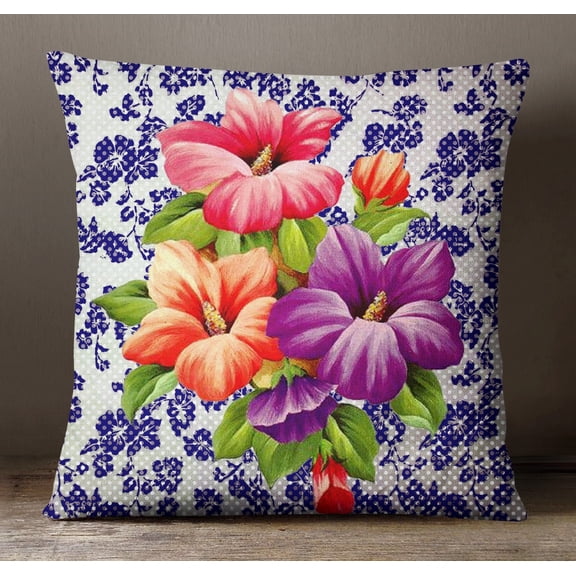 S4Sassy Decorative MultiColour Floral Print Pillow Case Square Cushion Cover -22 x 22 Inches
