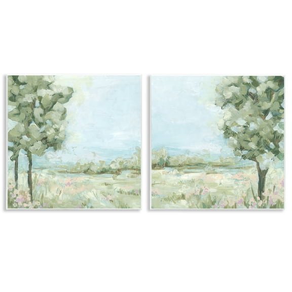 Stupell Industries Bright Spring Field Landscape Landscape & Nature Painting Unframed Art Print Wall Art, 12 x 12, Set of 2