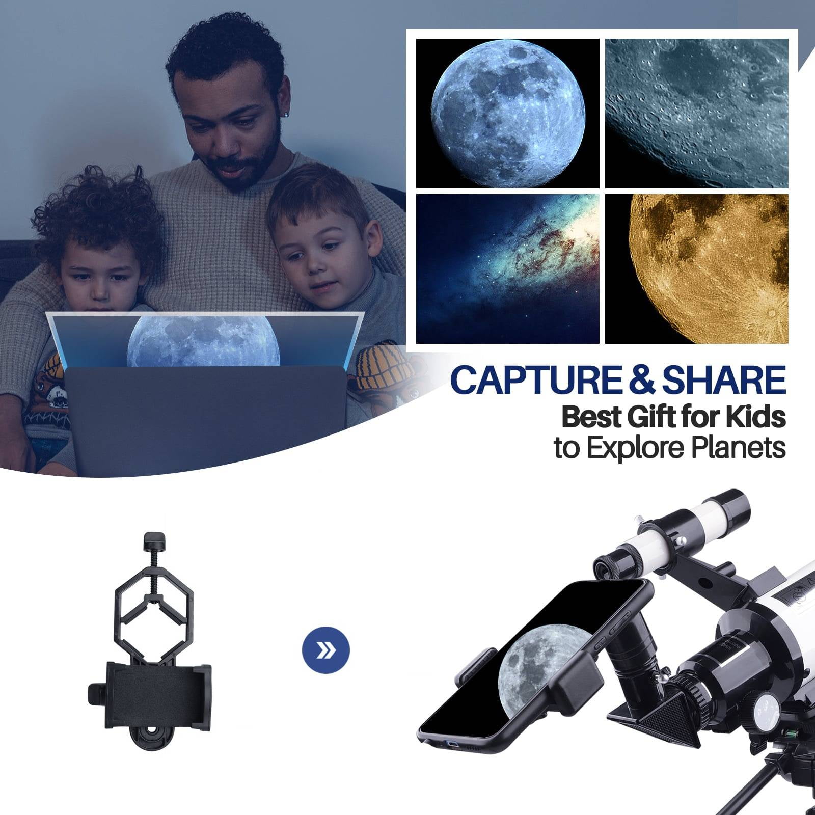 Telescope for Adults, 70mm Astronomical Refractor Telescope, Portable Travel Telescope for Kids Beginners for Moon Stargazing Outdoor Camping
