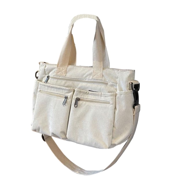 Bolso de hombro Minnieouse tela de pana plegable y fácil de llevar blanco