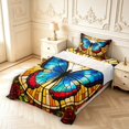 thumbnail image 5 of Homewish Vintage Butterfly Glass Twin Sheets,Retro Rose Floral Bedding,Yellow Blue,3 Pieces,1 Flat Sheet,1 Fitted Sheet and 1 Pillowcase, 5 of 6