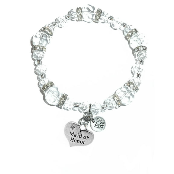 Hidden Hollow Beads - Maid Of Honor Charm Bracelet - Crystal Stretch