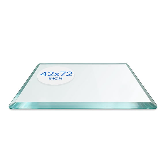 Dulles Glass 42"x72" Rectangle Table Top 3/8" Thick, Beveled Polished Tempered Glass for Indoor Dining or Outdoor Patio, 105 Pounds