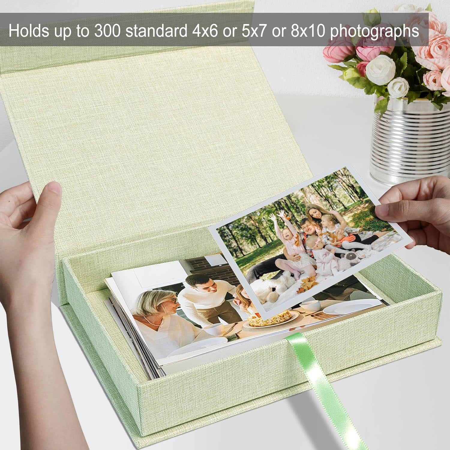 Lanola 8x10 Archival Photo Storage Box with Lid – Stackable Memory Keepsake Organizer for Photos, Certificates, Jewelry & Scrapbooking Supplies Grass Green