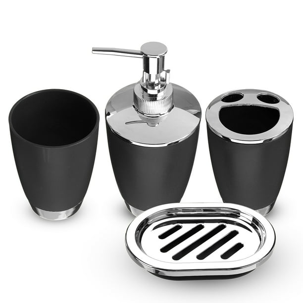 Bathroom Accessories Set 4 Piece Bath Ensemble with Smooth Surface Includes Soap Dispenser