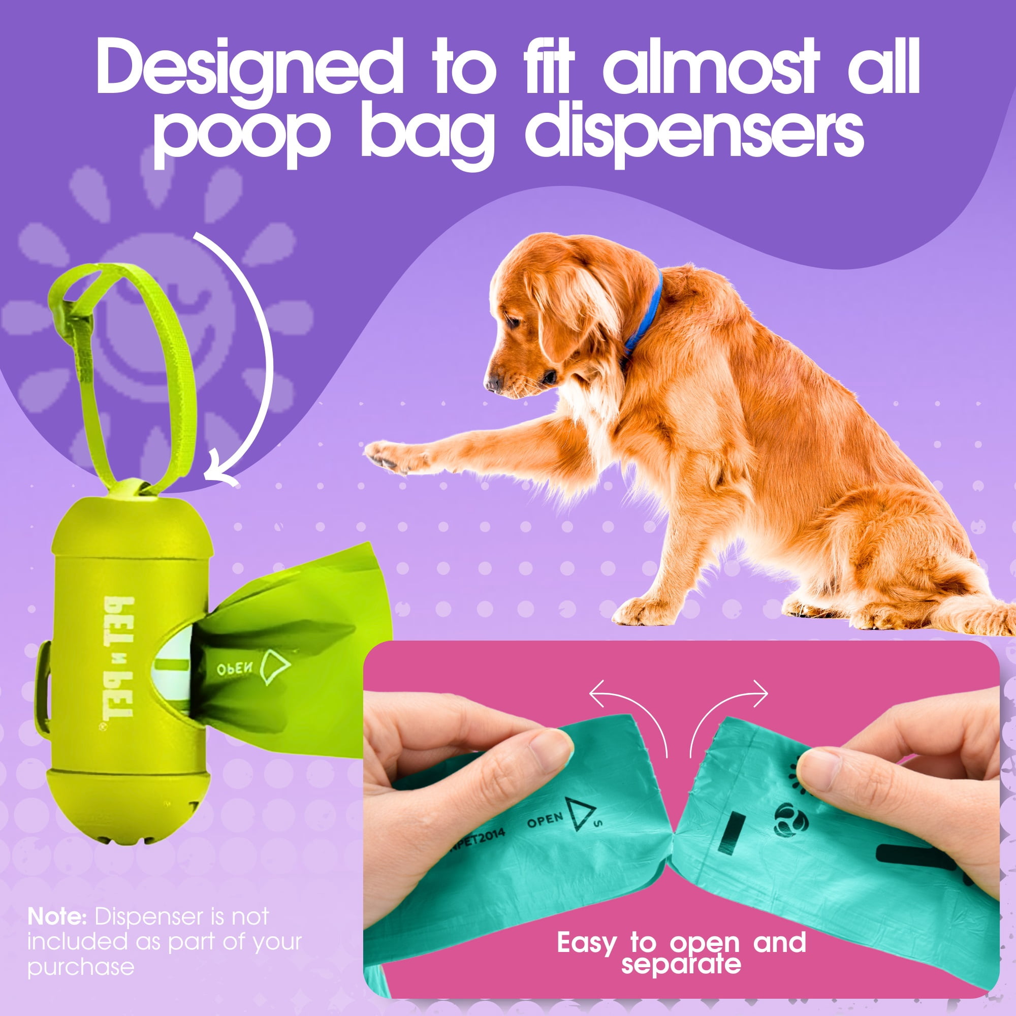 PET N PET Dog Poop Bags, 270 Count, Lavender Scented, 41% Plant-Based USDA Certified, Leak-Proof Dog Waste Bags, 8 x 15 Inches, Colorful
