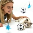 thumbnail image 2 of Treat Dispensing Cat Toys, Wobble Ball, Soccer Ball, Cat Feather Wand, Blue Feather, Bell, 3 in Diameter, 1 Pc, Cat Enrichment, Independent Play, Daily Activity, 2 of 6