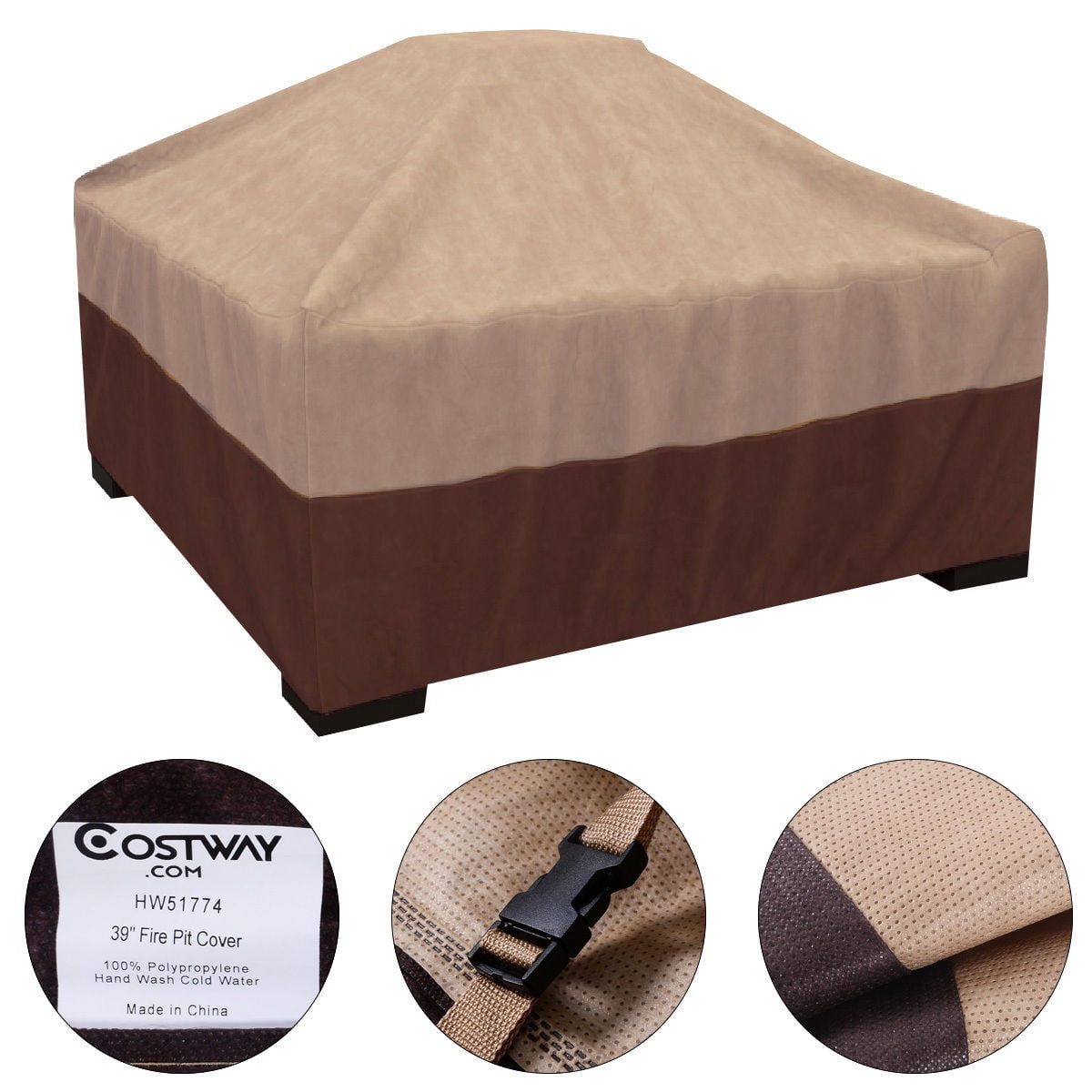 Costway 39'' Waterproof Square Fire Pit Cover Outdoor Patio Garden