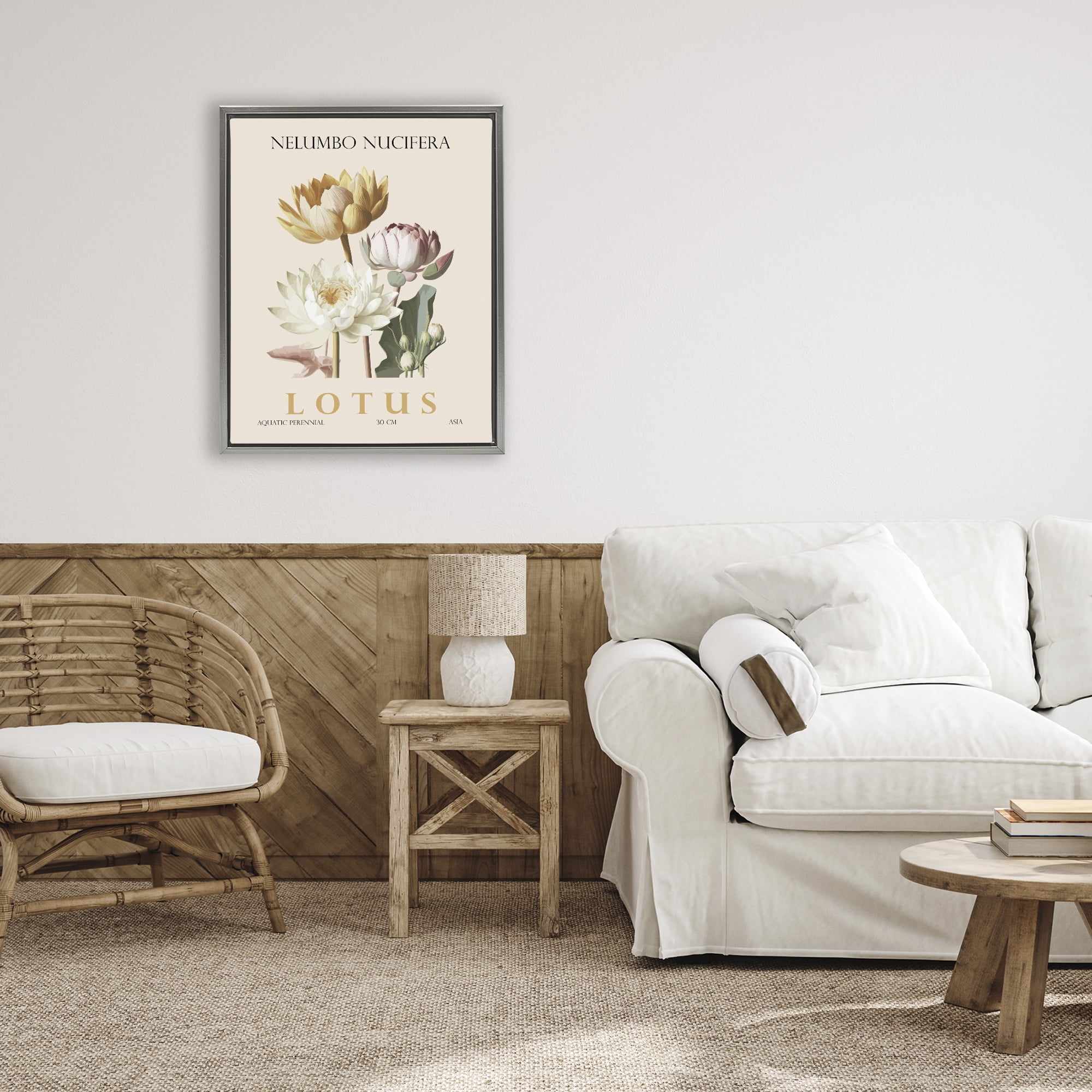Stupell Industries Natural Lotus Bundle Gray Framed Floater Canvas Wall Art, design by Christopher Giampietro