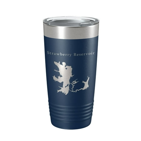 

Strawberry Reservoir Tumbler Lake Map Travel Mug Insulated Laser Engraved Coffee Cup Utah 20 oz Navy Blue