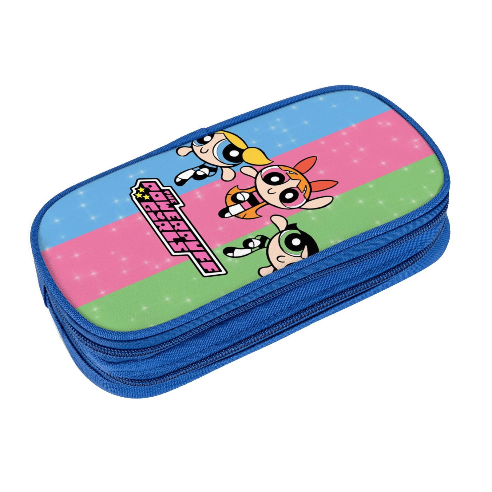 The Powerpuff Gi-rls Pencil Case Large Capacity Pencil Pouch Penbag Office Stationery Organizer Travel Makeup Bag Blue