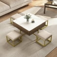 thumbnail image 3 of Harper & Bright Designs Square Lift-Top Coffee Table with Ottomans and Storage, Gold Center Table Set with Stools Underneath for Living Room, White & Walnut, 3 of 19