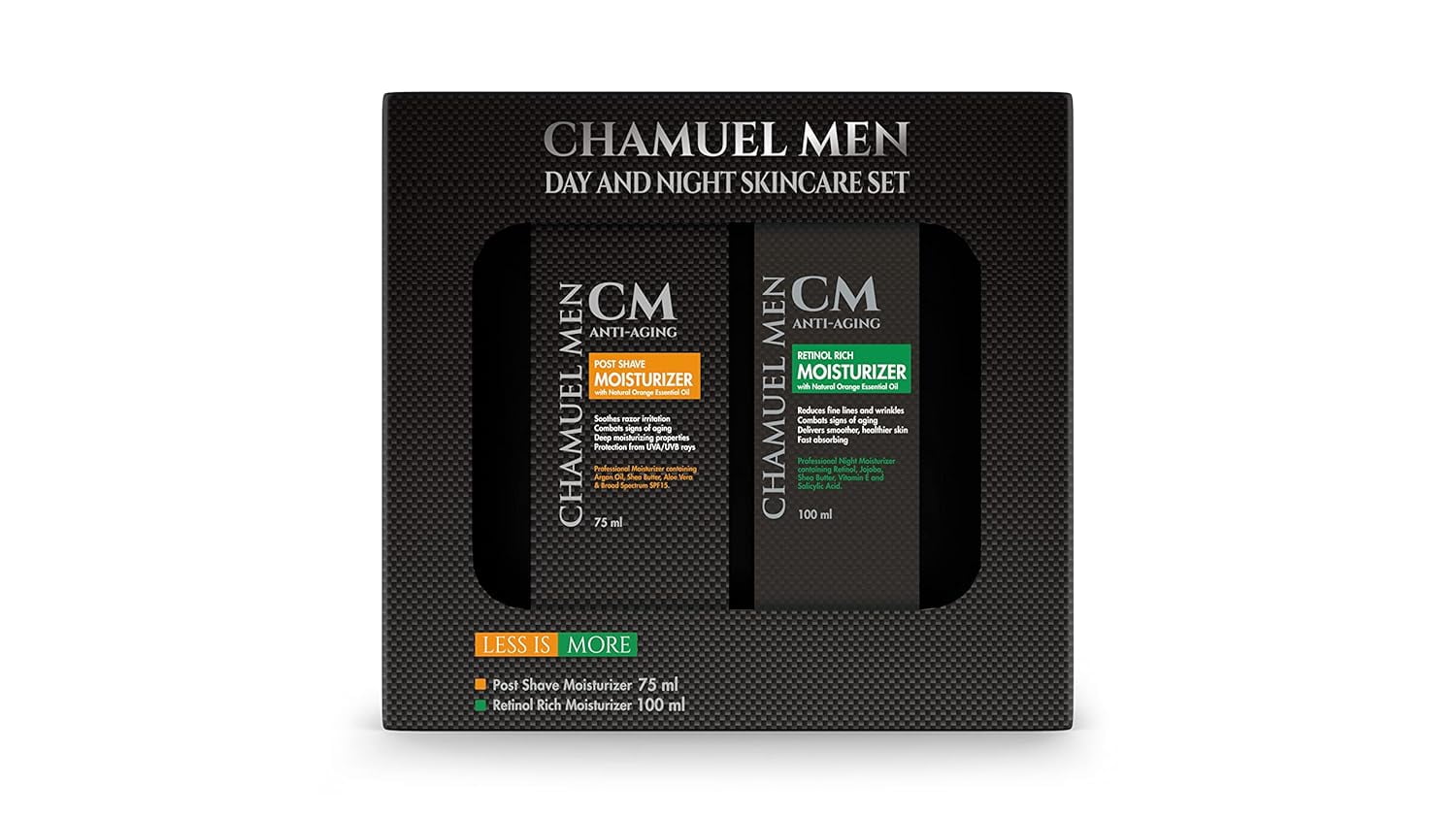 Chamuel Men 2-Piece Day and Night Skin Care Set Anti Aging Aftershave Lotion and Retinol-Rich Moisturizer