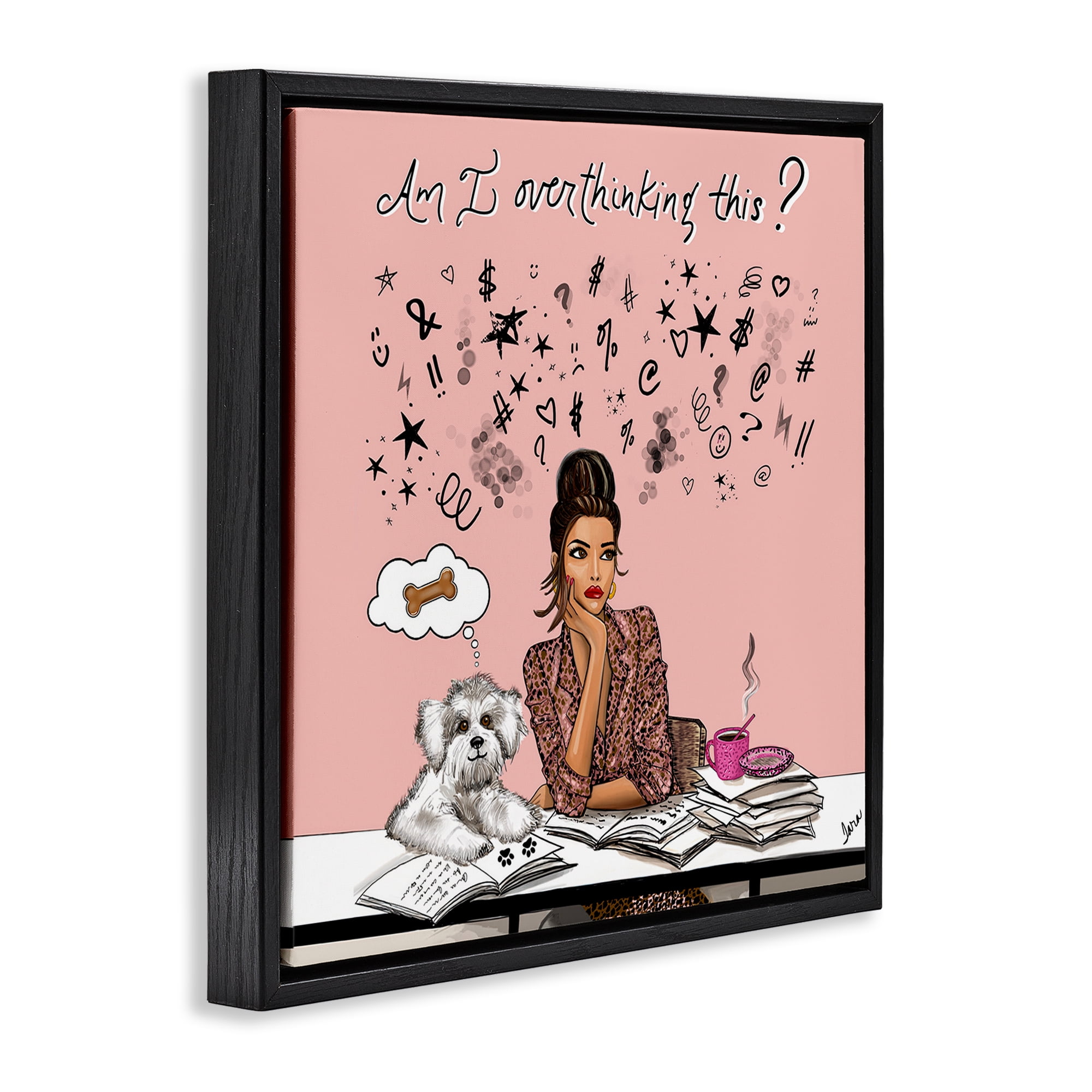 Stupell Industries Overthinking Reflection with Puppy Black Framed Floater Canvas Wall Art, design by Tara Boone