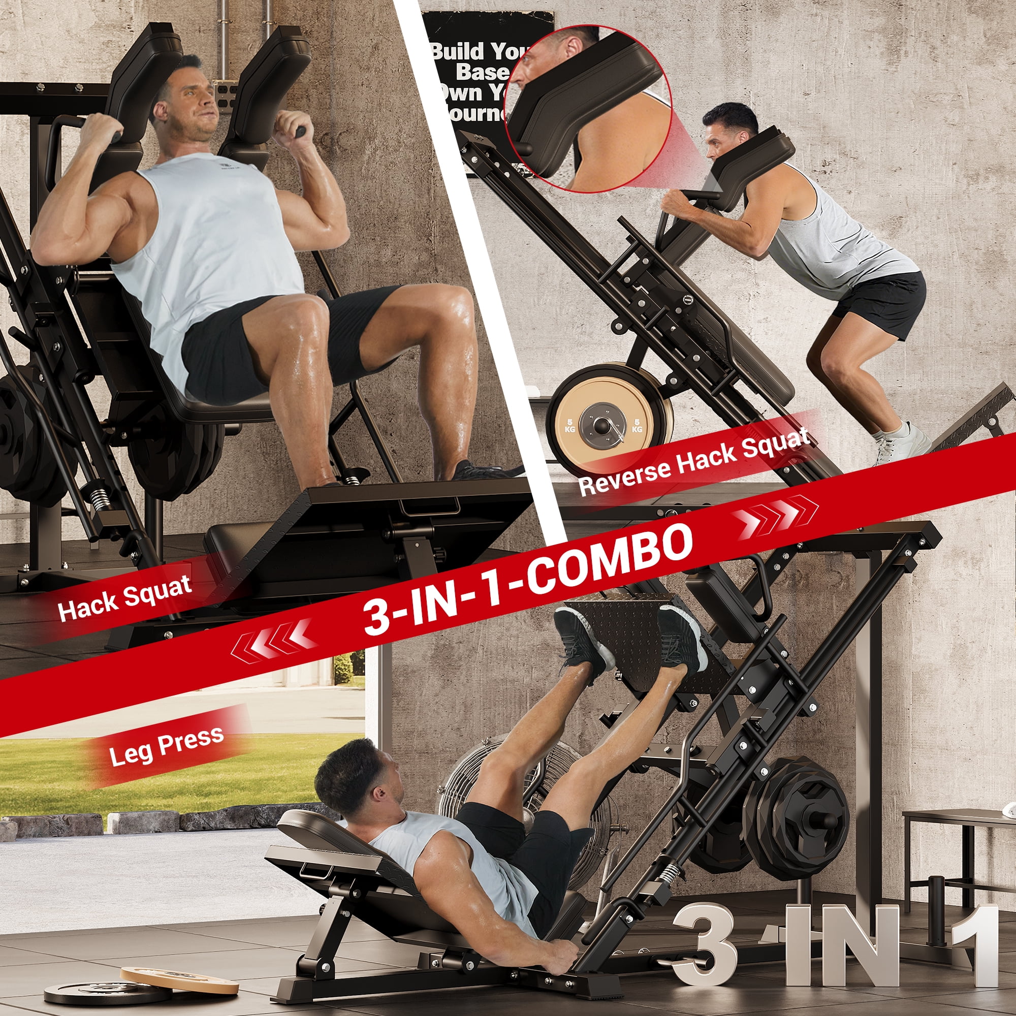 GARVEE 1200lb Leg Press Hack Squat Machine,3-in-1 Multifunctional Leg Machine with Linear Bearing Hack Squat & Leg Press Combo,Fits 1" & 2" Plates,Strength Training Lower Body
