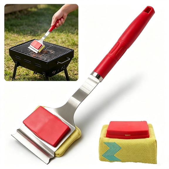 Liwantech Grill Brush Bristle Free with Steam Cleaning, Safe BBQ Grill Cleaner Scraper, Replaceable Head for Outdoor Grill, Cast Iron Stainless Steel Porcelain Grates, Yellow Sponge Replacement