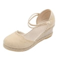 thumbnail image 6 of Rokment Espadrilles Platform Wedges Closed Toe Dress Sandals for Women Beach Summer Vintage Comfortable Lined Ankle Strap High Heels Casual Dressy Shoes Spring Beige Size 6, 6 of 7