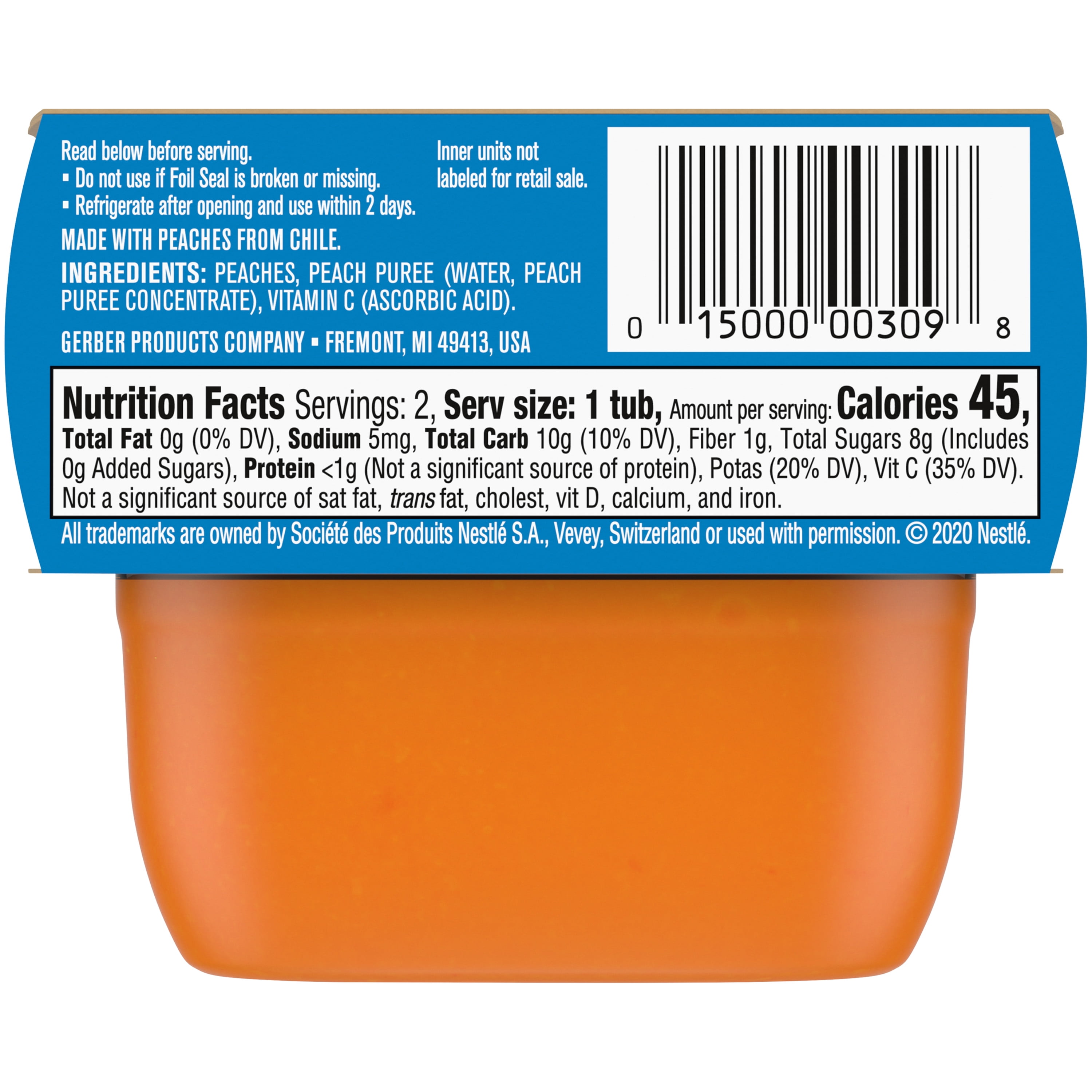 Gerber 1st Foods Natural for Baby Baby Food, Peach, 2 oz Tubs (16 Pack)
