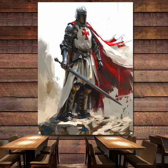 Knights Templar Banner Wall Hanging Flag Vintage Crusaders Armor Warrior Wall Art Posters Canvas Painting Home Decor Tapestry 38" x 57"