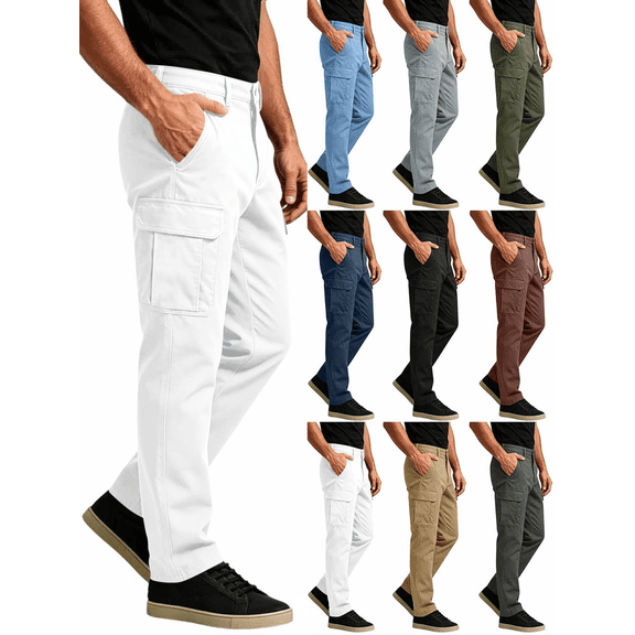 Liuinsasek Cargo Pants for Men Casual Fashion Solid with Multi-Pocket Zippered Waistband Lightweight Hiking Outdoor Work Pants