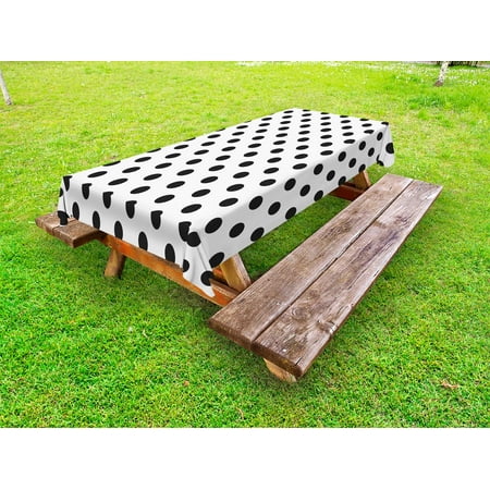 Large Round Table Clothes Retro Outdoor Tablecloth, Nostalgic Polka Dots Pattern with Large Round Circles Minimalist Modern Art Print, Decorative Washable Fabric Picnic Tablecloth, 58 X 104 Inches, Charcoal Grey, by Ambesonne ()