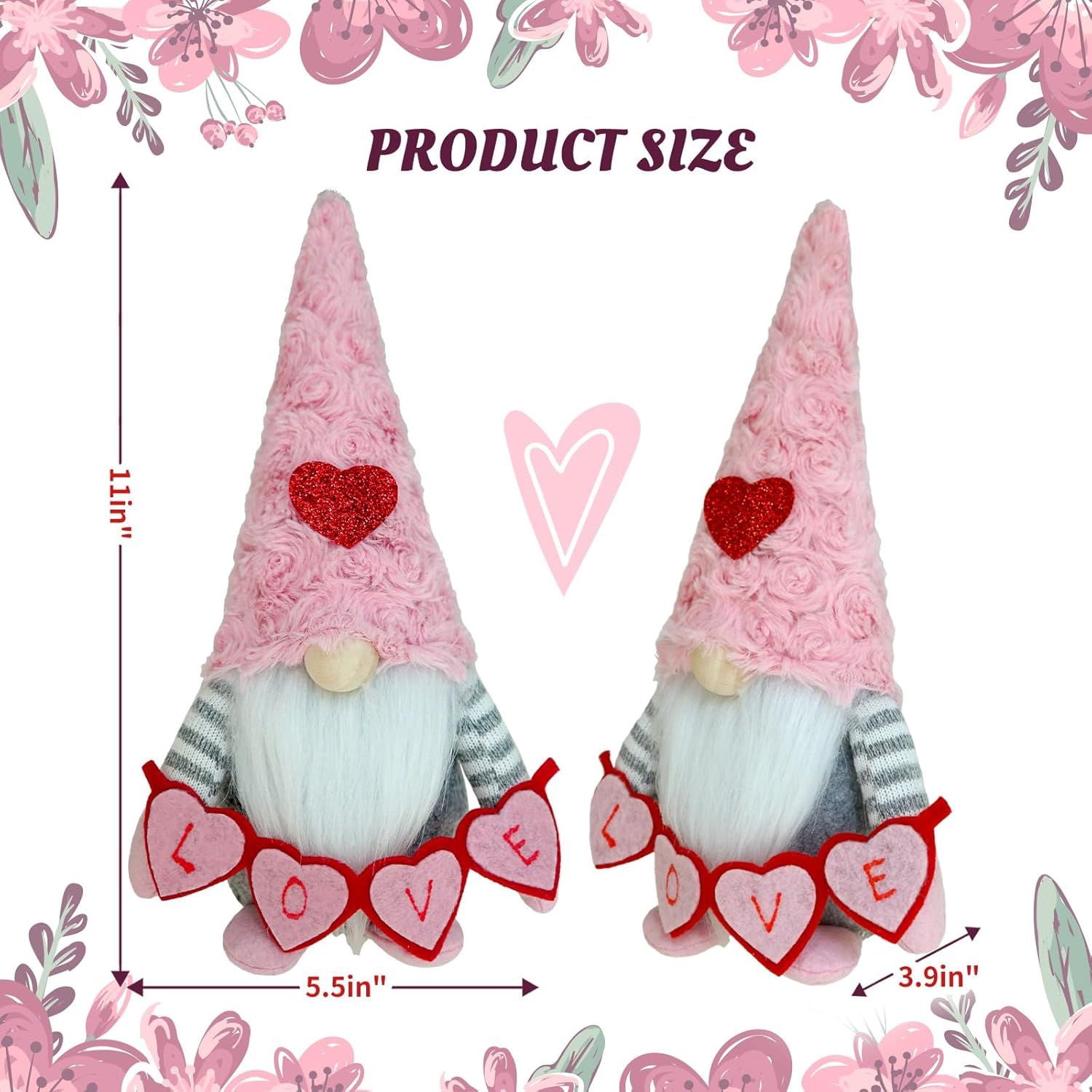 Valentine Gnomes Decorations for Home Valentines Day Tiered Tray Decor Pink Valentine Gnomes Plush Scandinavian Tomte Elf Holiday Gnomes Ornaments Valentines Day Gifts