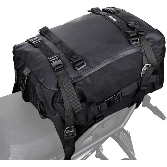 HRT Motorcycle Tail Bag, 30L Waterproof Travel Luggage Storage Bag, Black