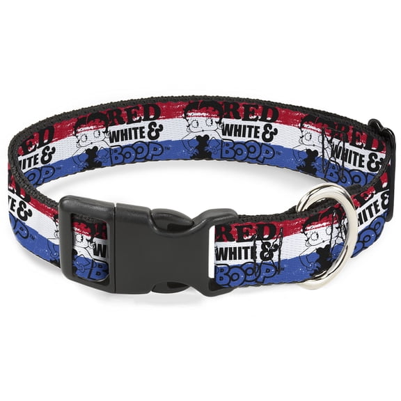 Fleischer Studios, Inc. Pet Collar, Dog Collar Plastic Buckle, Betty Boop Red White and Boop Americana Stripe Red White Blue, 7 to 8.5 Inches 0.5 Inch Wide