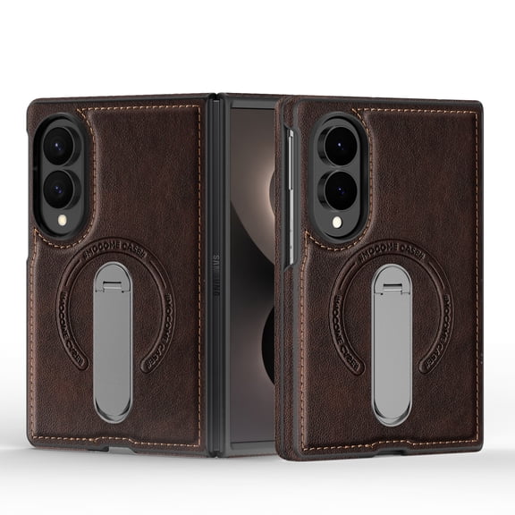 ELEHOLD Magnetic Leather Case for Samsung Galaxy Z Fold8, Built-in Kickstand Shockproof Protective Cover Supports Qi Charging,Coffee