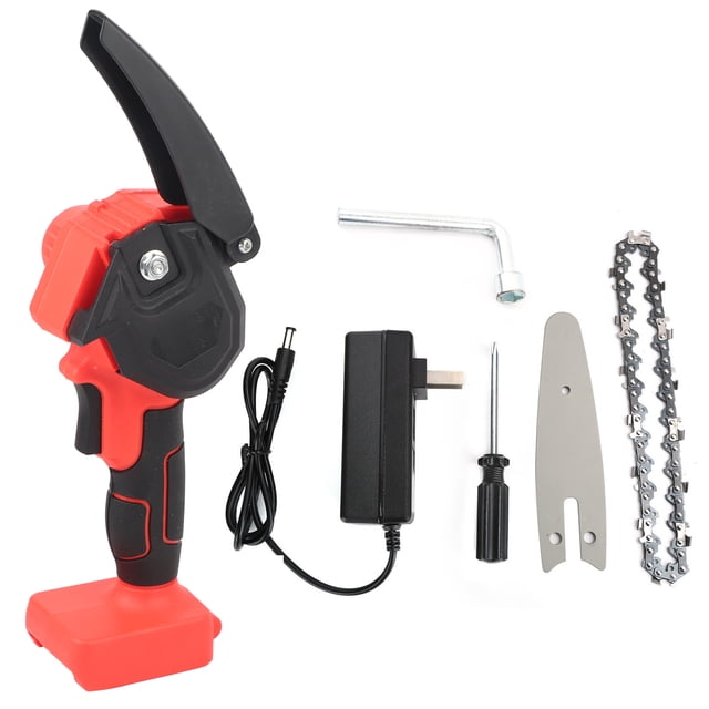 Mini sierras de cadena de 4 pulgadas, sierra de poda de cadena eléctrica recargable para cortar madera, enchufe estadounidense de 100-240V